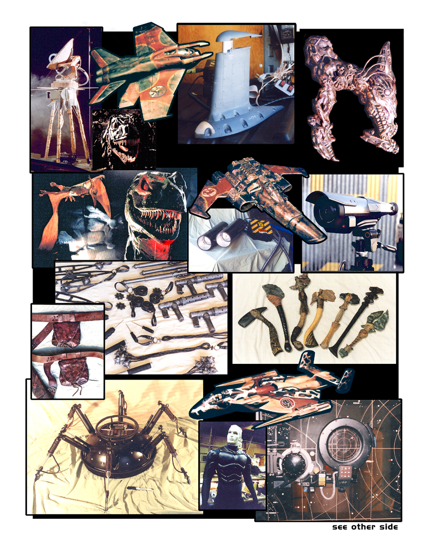Back page of the Lowtech mid-1990s promotional flyer — additional creatures, miniatures, weapons and on-set work
